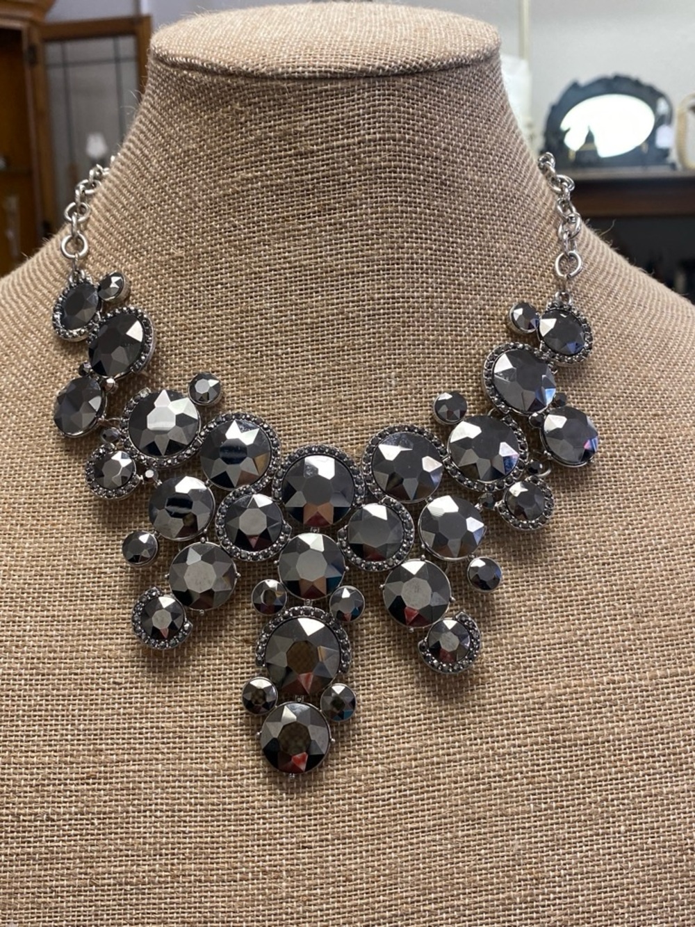 Statement Gray & Silver tone  Bib Necklace - Women Jewelry